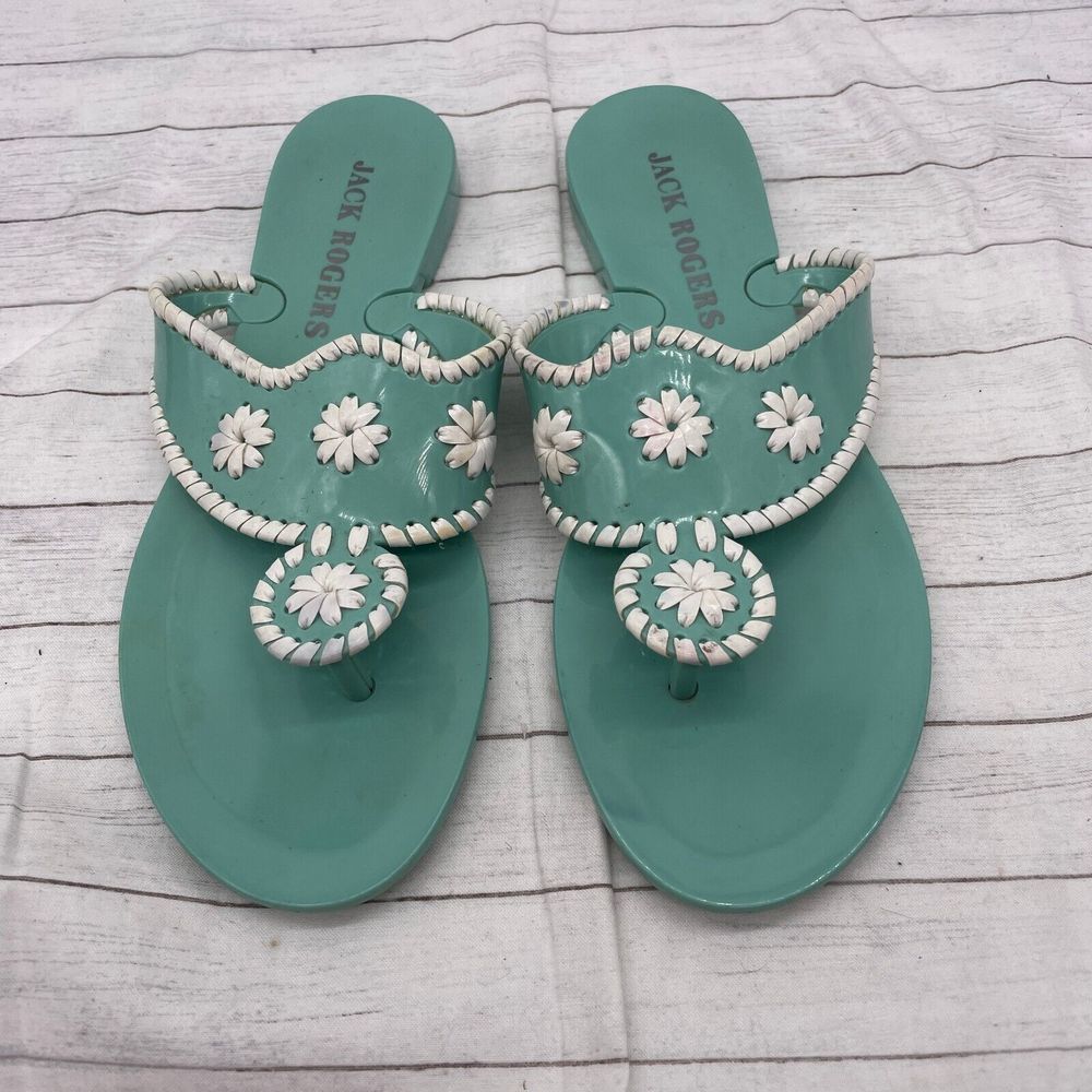 Jack Rogers Womens Mint Green (blueish)  White Sandals Size US 6 Hard Plastic - Picture 6 of 10